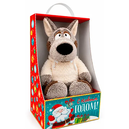 Мягкая игрушка в красной коробке с окошком