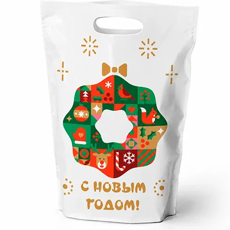 Белый zip-пакет с ручкой и новогодним венком